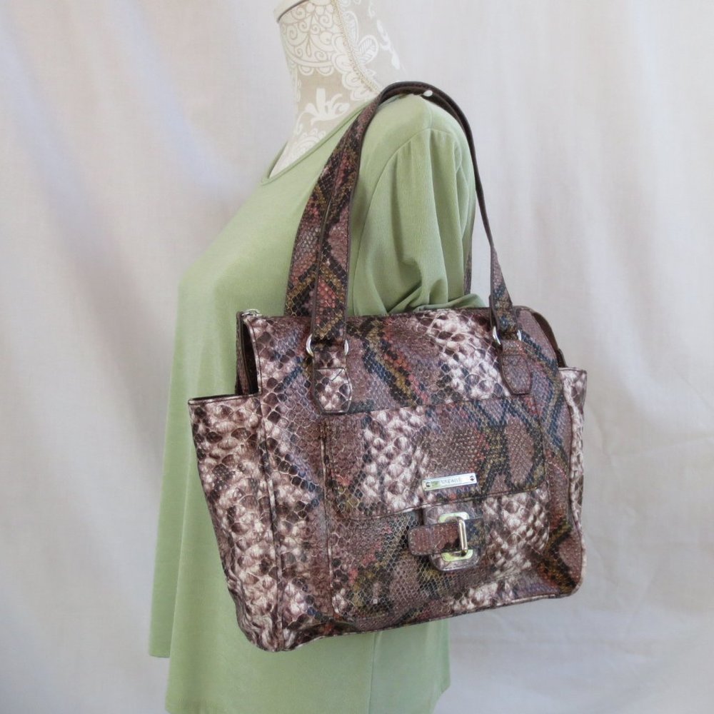 Nine West Bag Brown Rose Python Faux Snakeskin Roomy Carryall Shoulder Purse